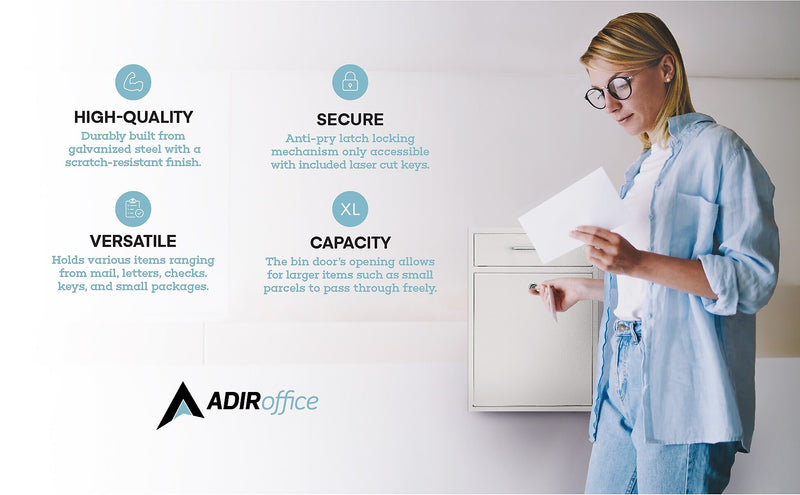AdirOffice Steel Large Wall Mounted Drop Box Interoffice Mailbox, Key Lock, White (631-04-WHI)