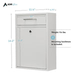 AdirOffice Steel Large Wall Mounted Drop Box Interoffice Mailbox, Key Lock, White (631-04-WHI)