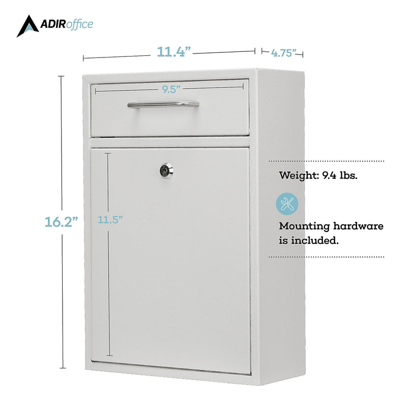AdirOffice Steel Large Wall Mounted Drop Box Interoffice Mailbox, Key Lock, White (631-04-WHI)