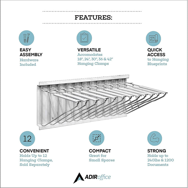 AdirOffice Steel Hanging Wall File, For Blueprint & Large-Format Files, White (617-WHI)