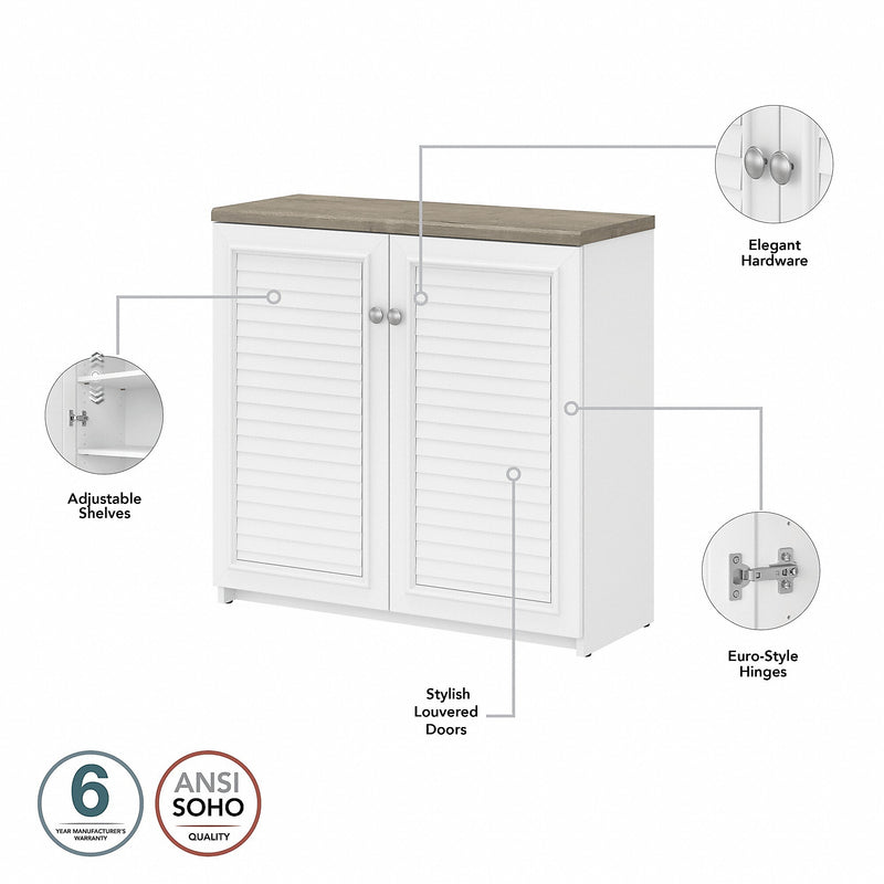 Bush Furniture Fairview 30" Small Storage Cabinet with 3 Shelves, Shiplap Gray/Pure White (WC53696-03)