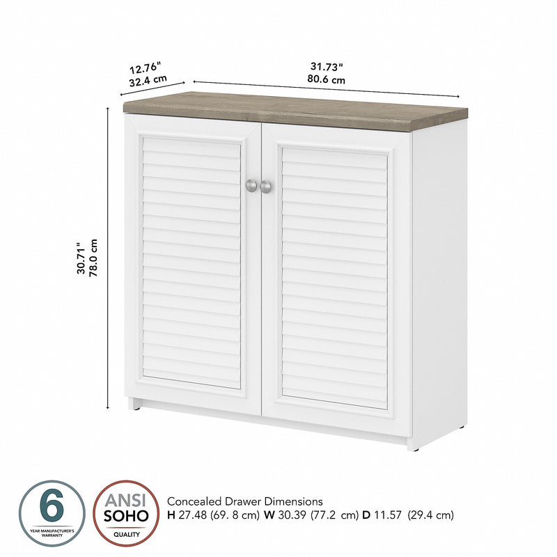 Bush Furniture Fairview 30" Small Storage Cabinet with 3 Shelves, Shiplap Gray/Pure White (WC53696-03)