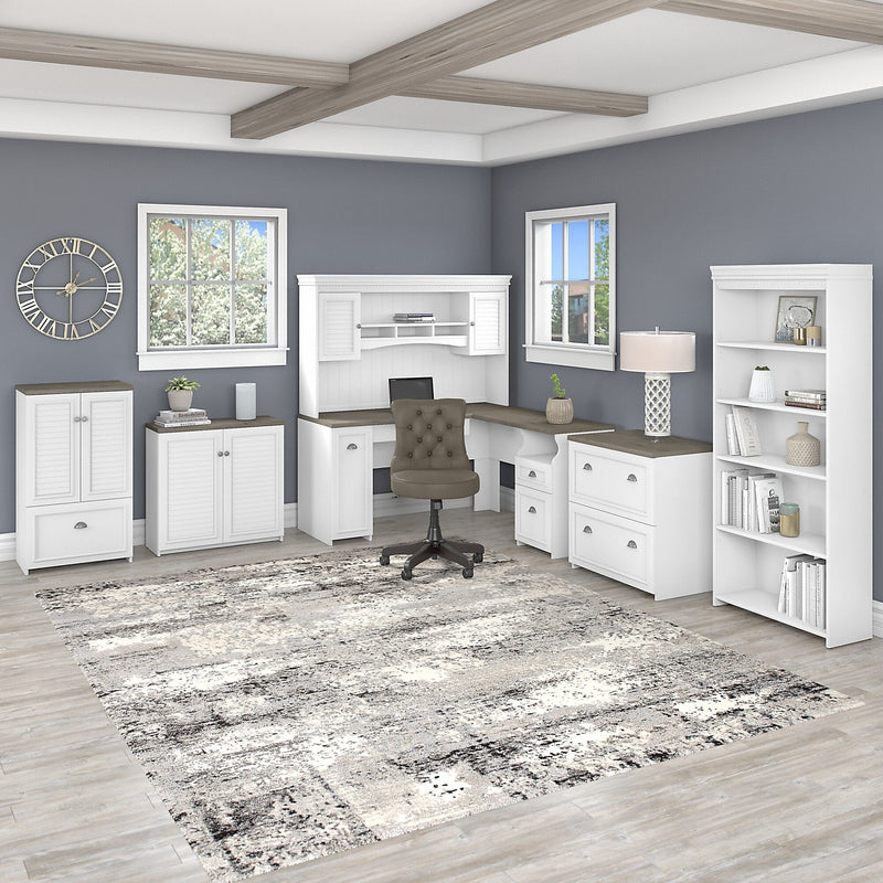 Bush Furniture Fairview 30" Small Storage Cabinet with 3 Shelves, Shiplap Gray/Pure White (WC53696-03)