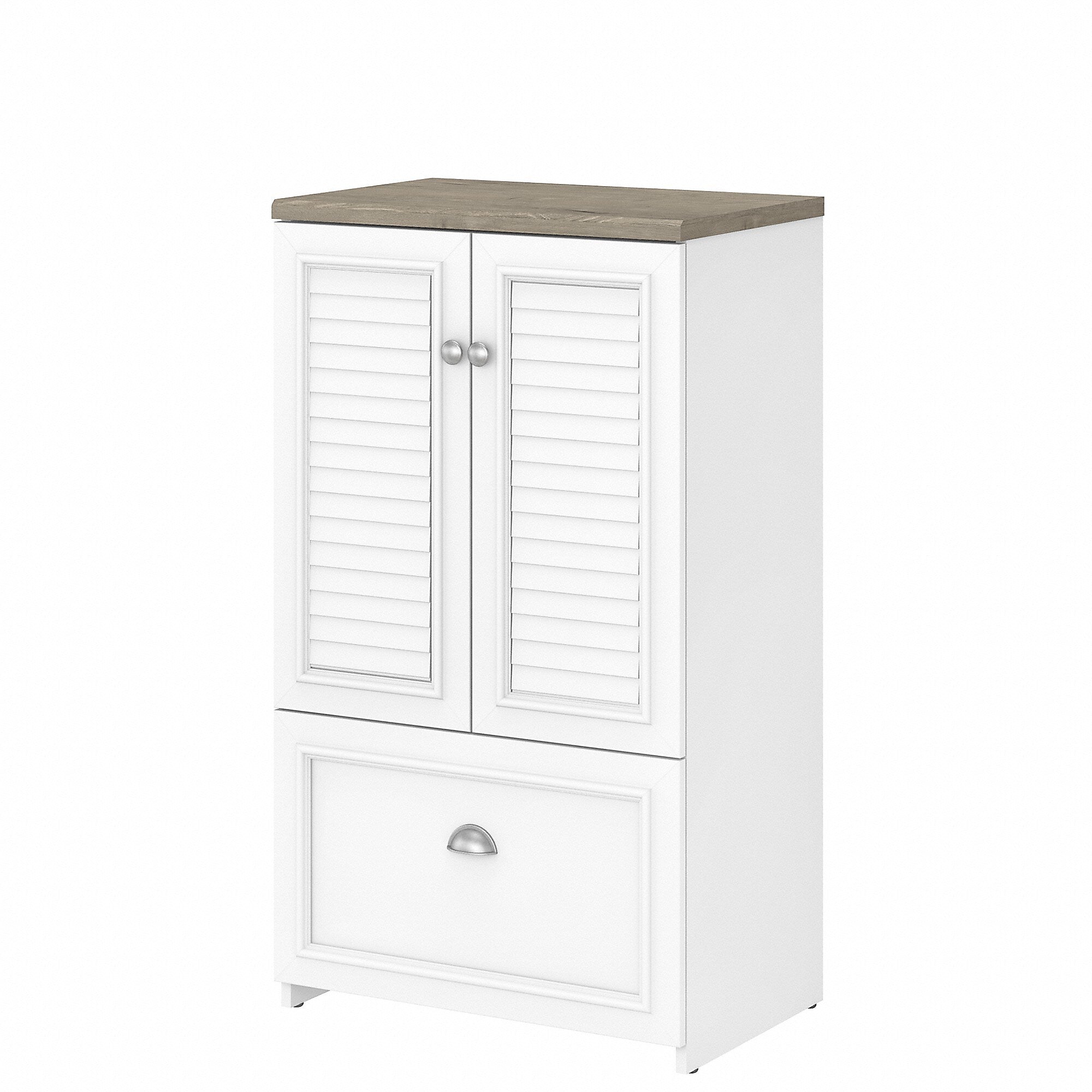 Bush Furniture Fairview 42" Storage Cabinet with 3 Shelves, Shiplap Gray/Pure White (WC53680-03)