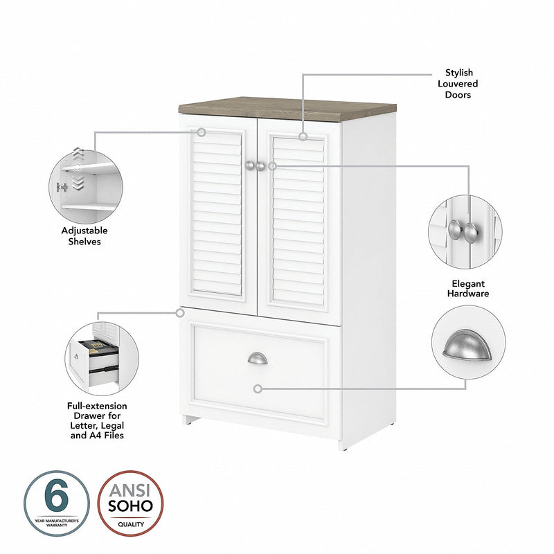 Bush Furniture Fairview 42" Storage Cabinet with 3 Shelves, Shiplap Gray/Pure White (WC53680-03)