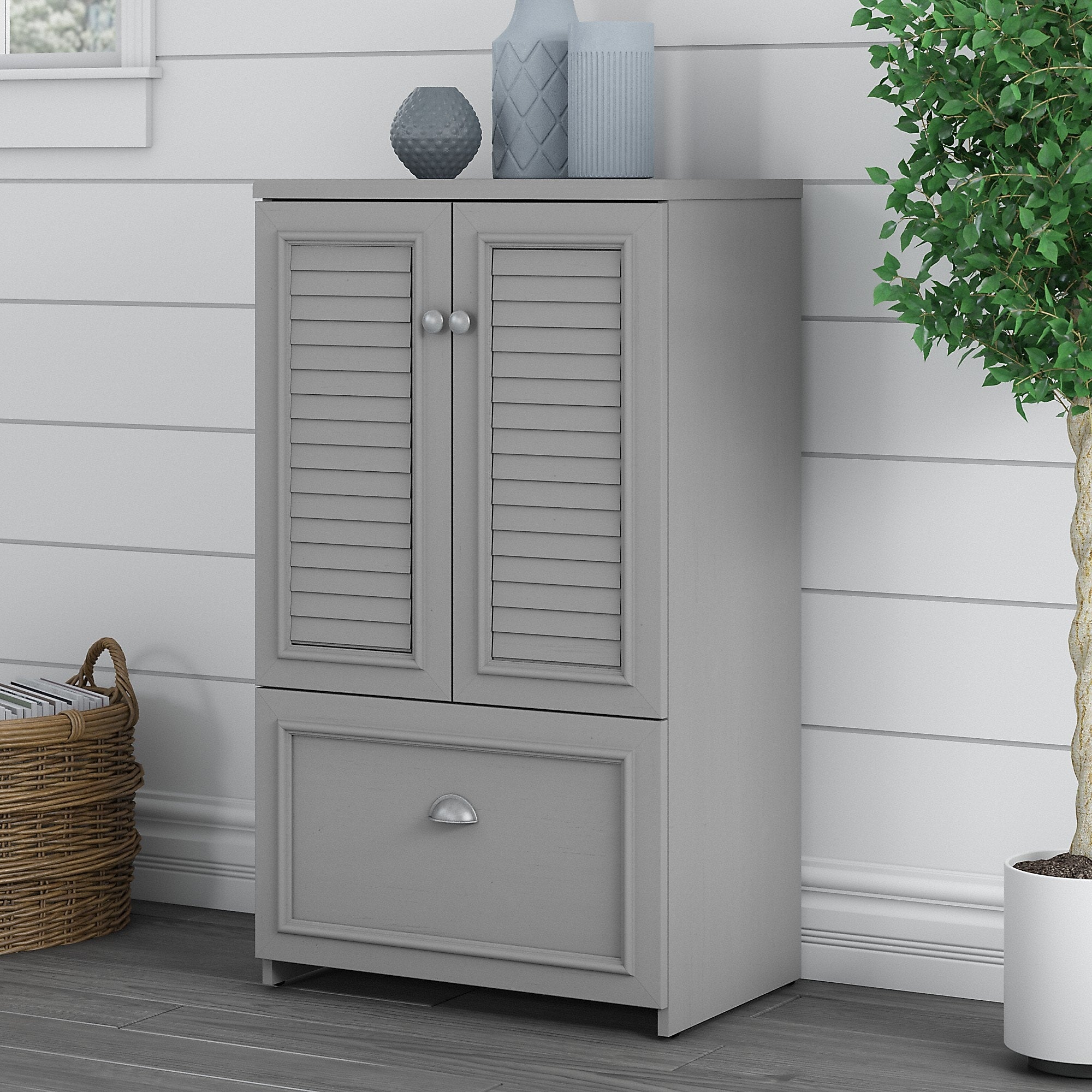 Bush Furniture Fairview 42" Storage Cabinet with 3 Shelves, Cape Cod Gray (WC53580-03)