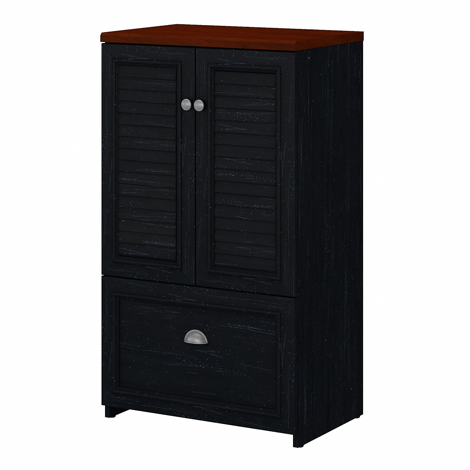 Bush Furniture Fairview 42"H Storage Cabinet with 3 Shelves, Antique Black/Hansen Cherry (WC53980-03)