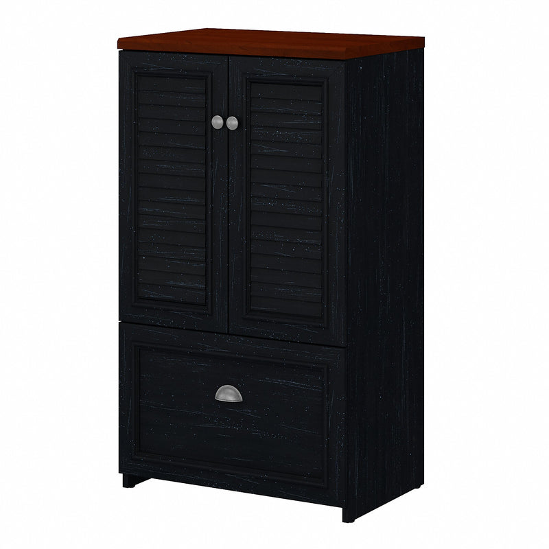 Bush Furniture Fairview 42"H Storage Cabinet with 3 Shelves, Antique Black/Hansen Cherry (WC53980-03)