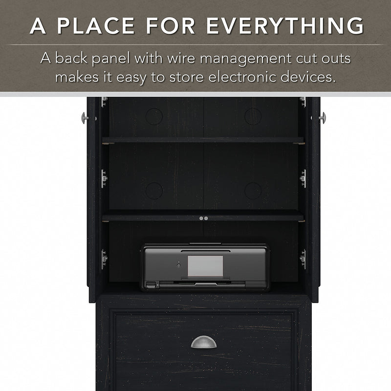 Bush Furniture Fairview 42"H Storage Cabinet with 3 Shelves, Antique Black/Hansen Cherry (WC53980-03)