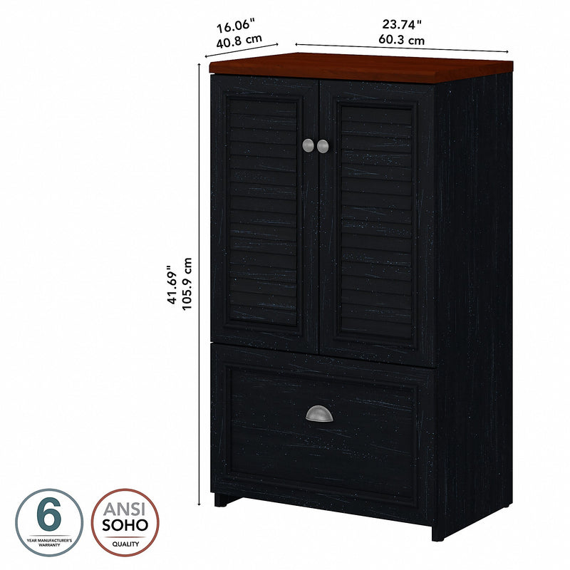 Bush Furniture Fairview 42"H Storage Cabinet with 3 Shelves, Antique Black/Hansen Cherry (WC53980-03)