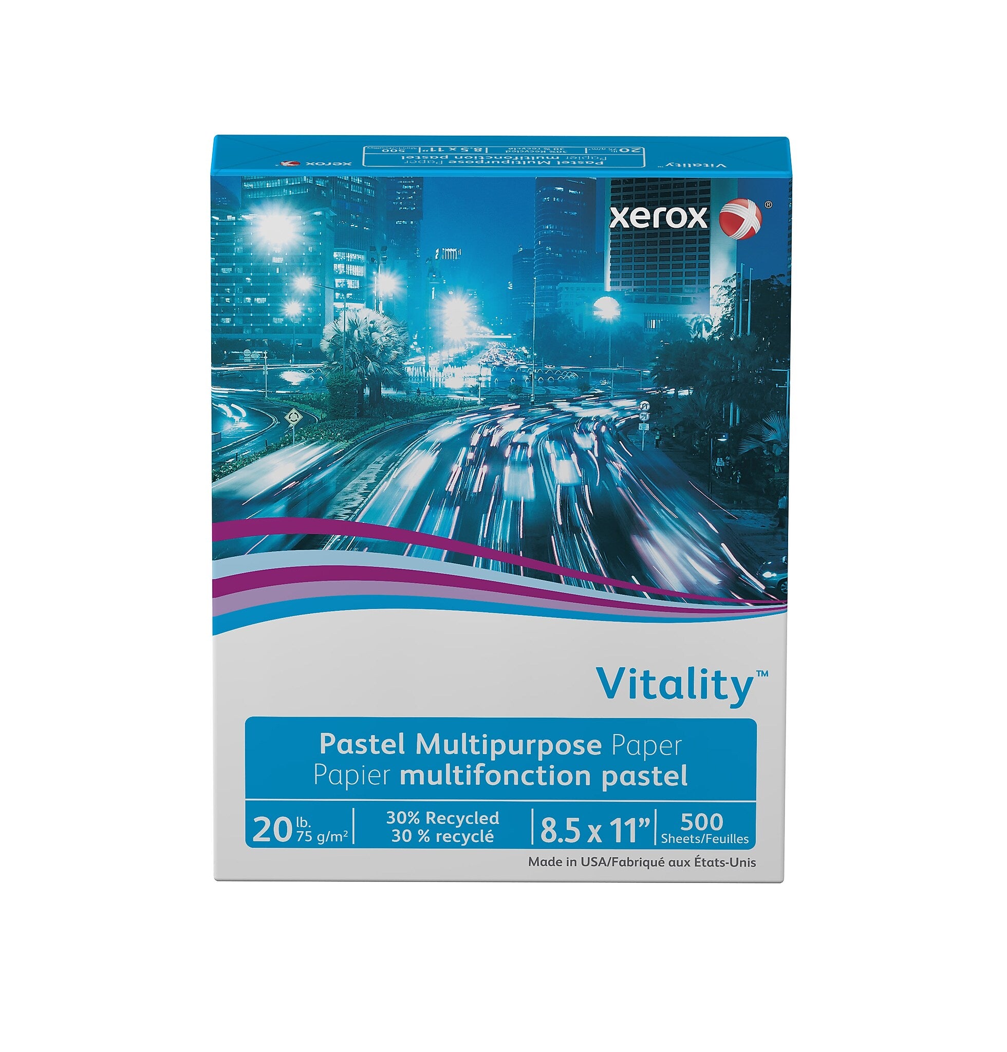 Xerox Vitality 30% Recycled Multipurpose Paper, 20 lbs., 8.5" x 11", Ivory, 500 Sheets/Ream (3R11056)