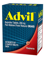 Advil 200mg Ibuprofen Pain Reliever Tablet, 2/Packet, 30 Packets/Box (64008/7012-30)