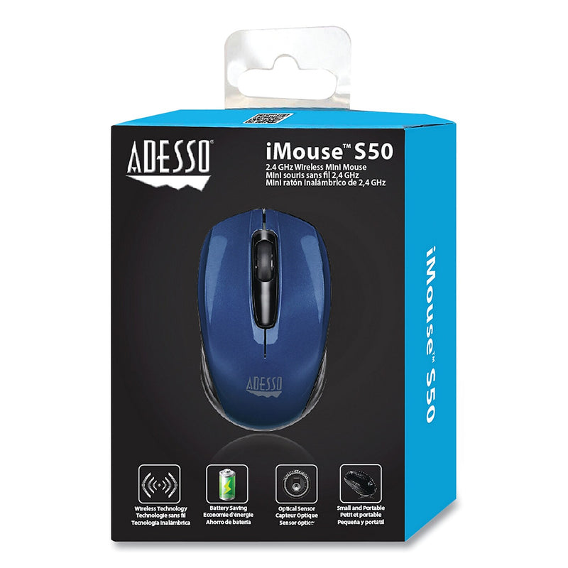 Adesso iMouse S50 Mini Wireless Ambidextrous Mouse, Blue