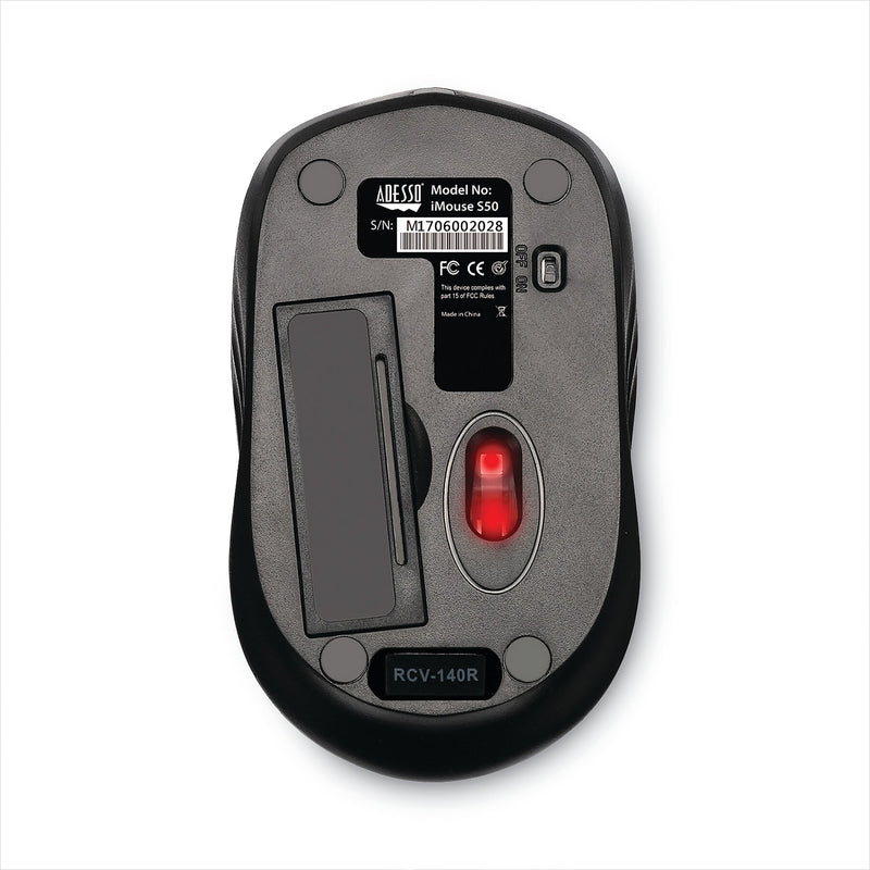 Adesso iMouse S50 Mini Wireless Ambidextrous Mouse, Black