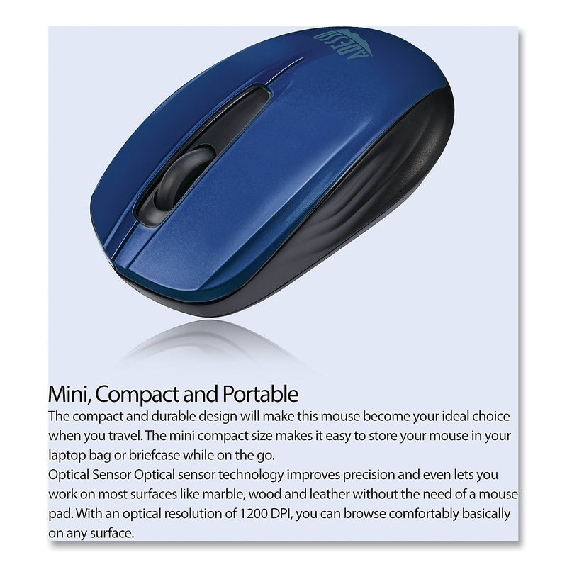 Adesso iMouse S50 Mini Wireless Ambidextrous Mouse, Blue