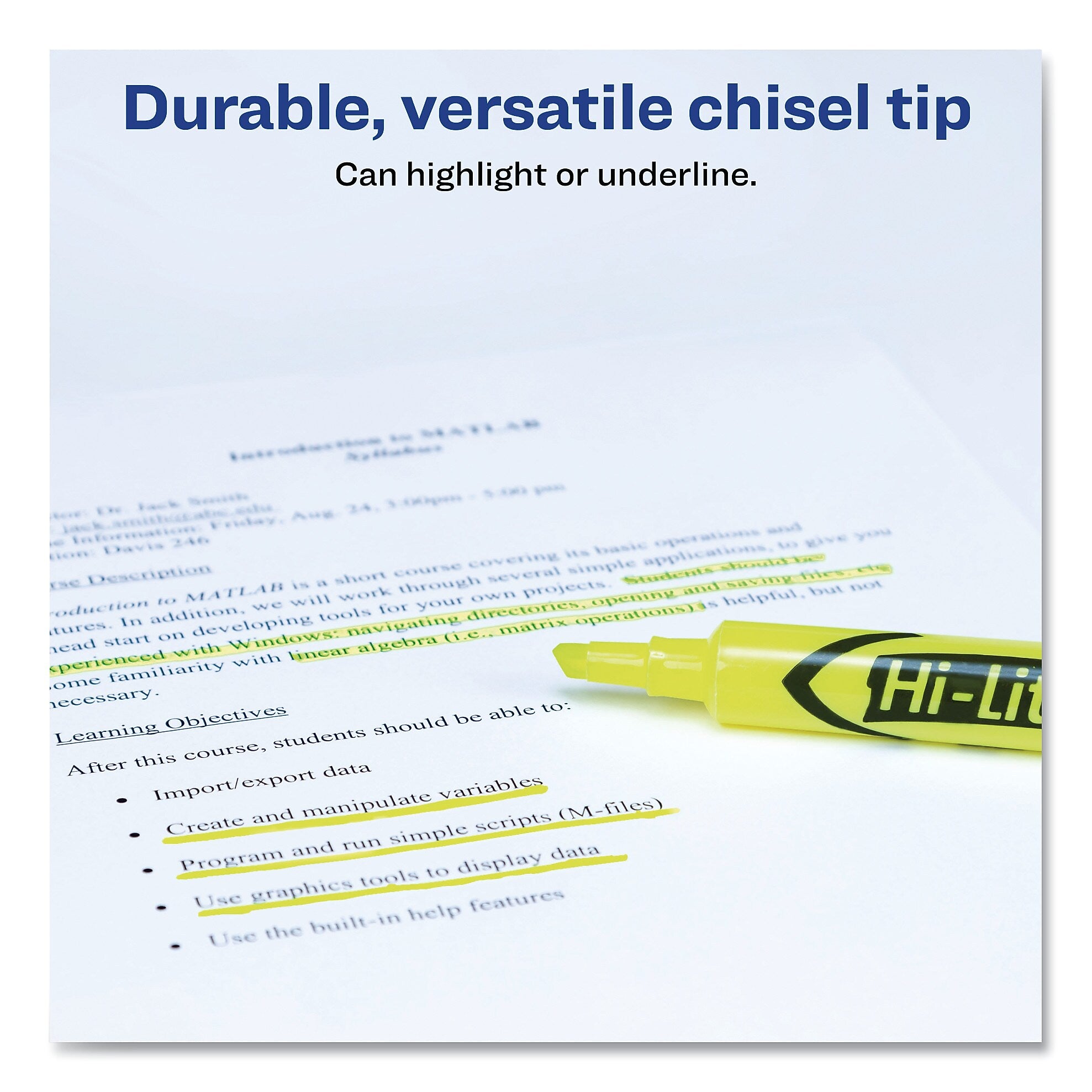 Avery HI-LITER Desk-Style Highlighters, Fluorescent Yellow Ink, Chisel Tip, Yellow/Black Barrel, 200/Box