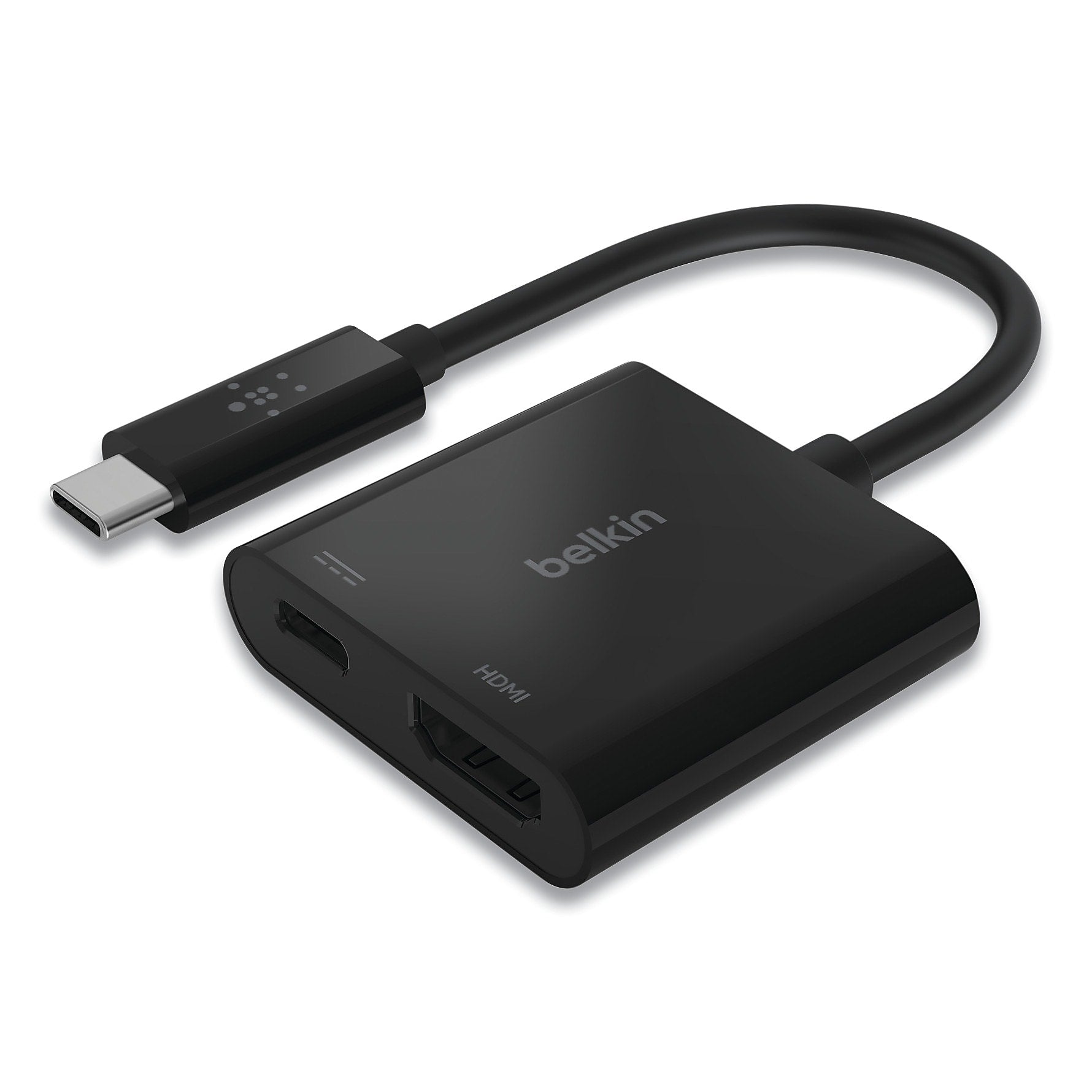 Belkin USB-C to HDMI + Charge Adapter, HDMI; USB-C(F); USB-C(M), 2.53", Black