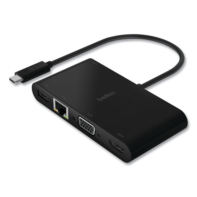 Belkin USB-C Multimedia + Charge Adapter, 4K HDMI; USB-A; USB-C; VGA, 4.9 ft., Black