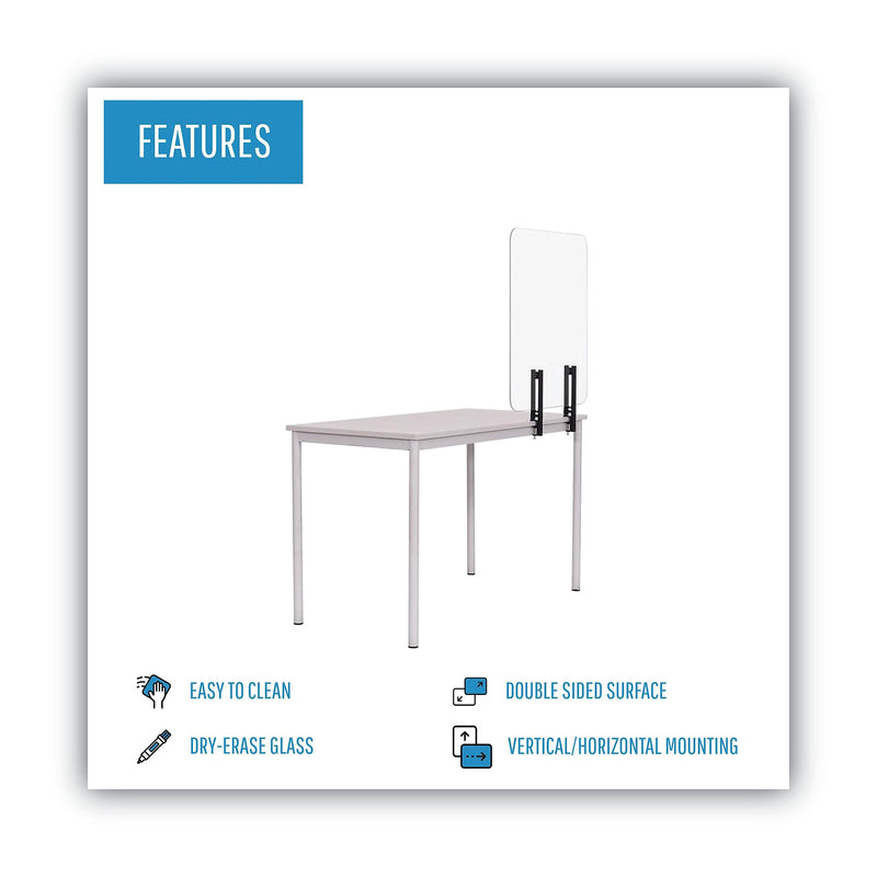 MasterVision Protector Series Frameless Glass Desktop Divider, 23.6 x 0.16 x 35.4, Clear/Aluminum