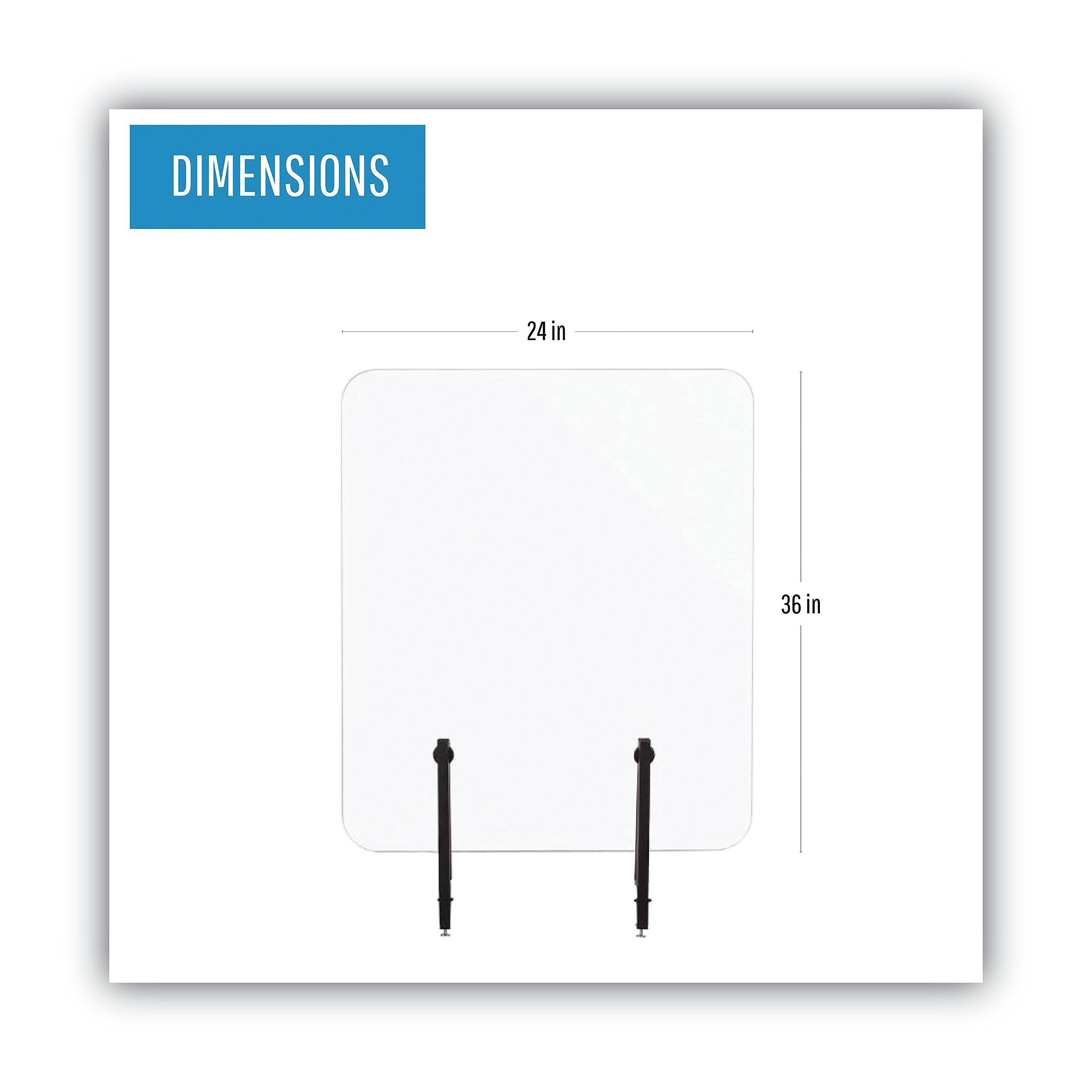 MasterVision Protector Series Frameless Glass Desktop Divider, 23.6 x 0.16 x 35.4, Clear/Aluminum