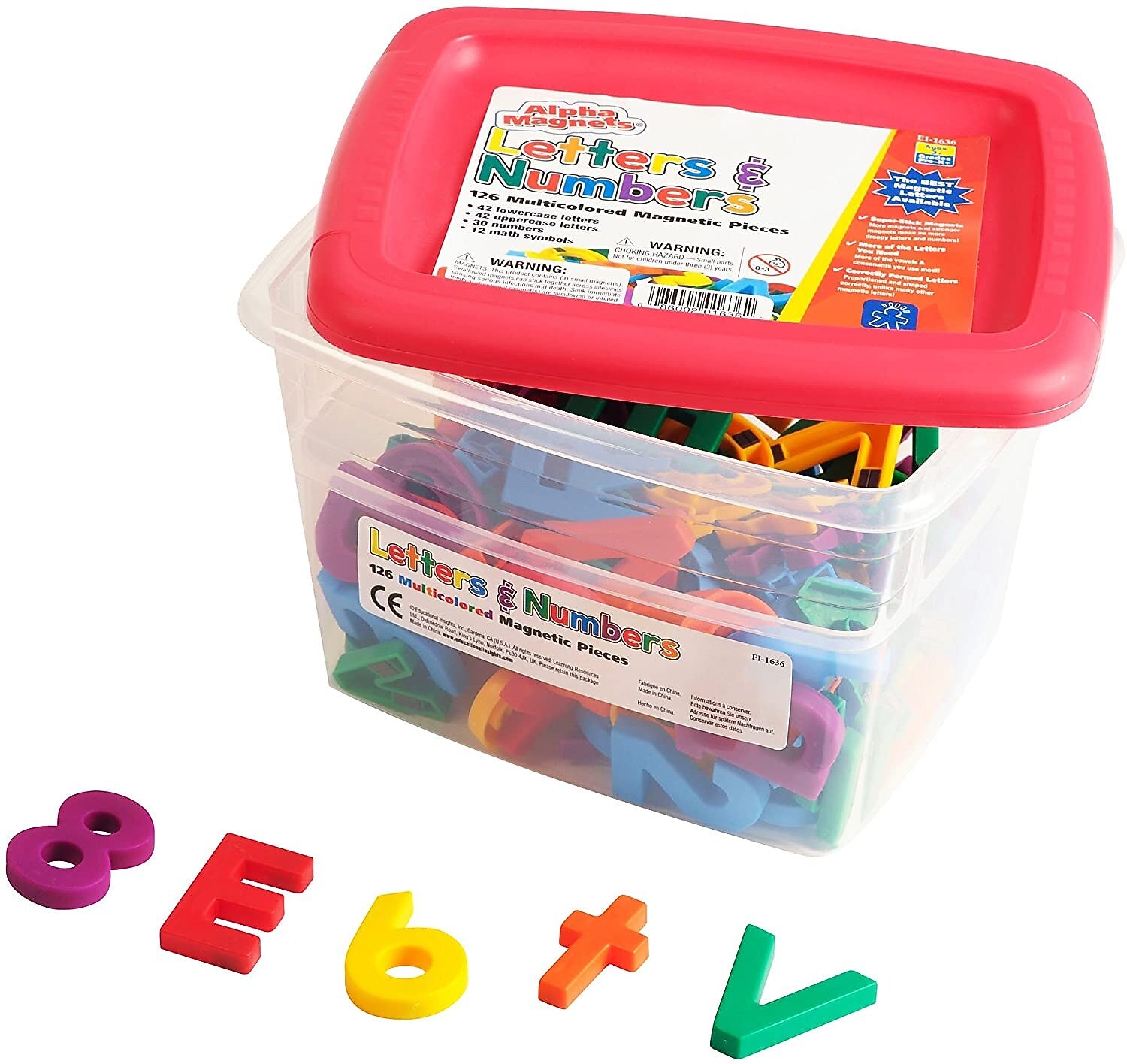 Educational Insights AlphaMagnets & MathMagnets, 1.5"H, Multi Color, Set of 126 (1636)