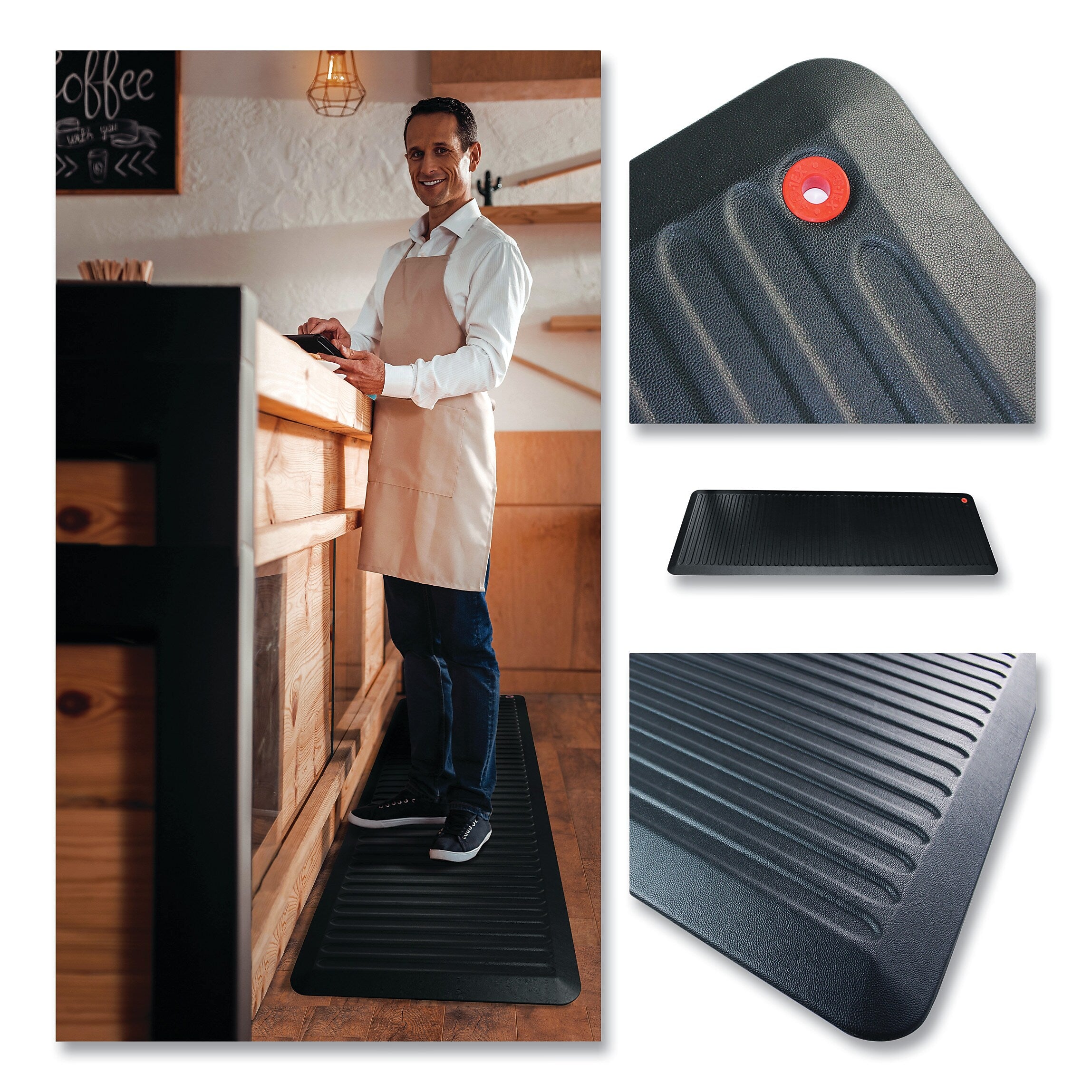 Floortex AFS-TEX 6000X Anti-Fatigue Mat, Rectangular, 23 x 67, Midnight Black