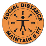 Accuform Slip-Gard Social Distance Floor Signs, 12" Circle, "Social Distance Maintain 6 ft", Human/Arrows, Orange, 25/Pack