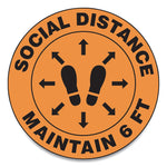 Accuform Slip-Gard Social Distance Floor Signs, 12" Circle, "Social Distance Maintain 6 ft", Footprint, Orange, 25/Pack