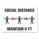 Accuform Social Distance Signs, Wall, 10 x 7, "Social Distance Maintain 6 ft", 3 Humans/Arrows, White, 10/Pack