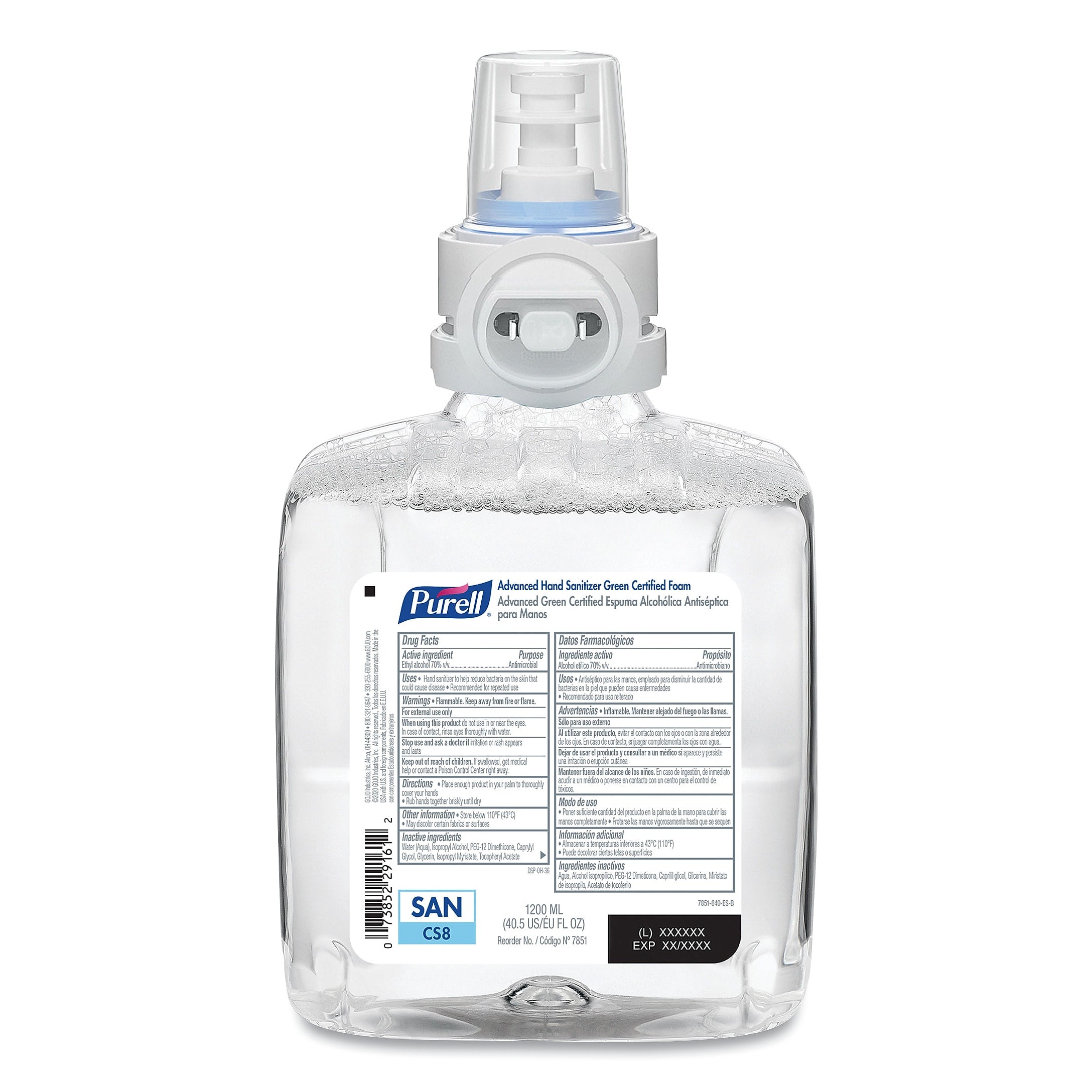 PURELL Green Certified Advanced Refreshing Foam Hand Sanitizer, For CS8, 1,200 mL, Fragrance-Free, 2/Carton