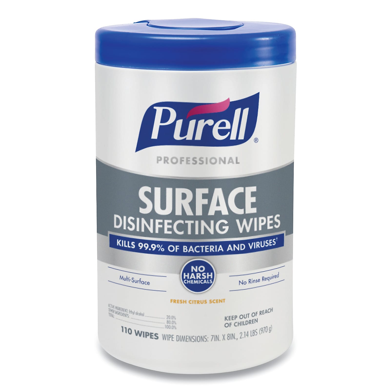 PURELL Professional Disinfecting Wipes, Fresh Citrus, 110/Canister, 6 Canister/Carton