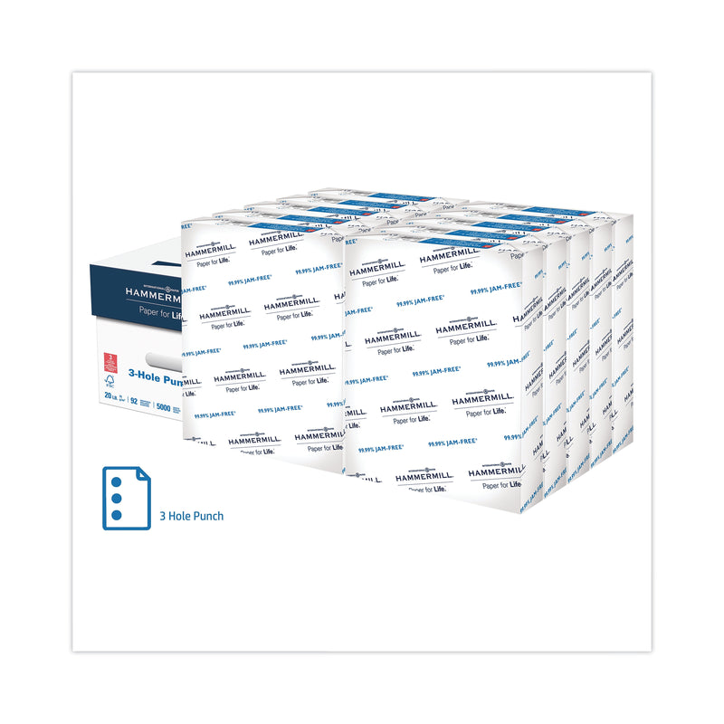Hammermill Copy Plus Print Paper, 92 Bright, 3-Hole, 20 lb, 8.5 x 11, White, 500 Sheets/Ream, 10 Reams/Carton