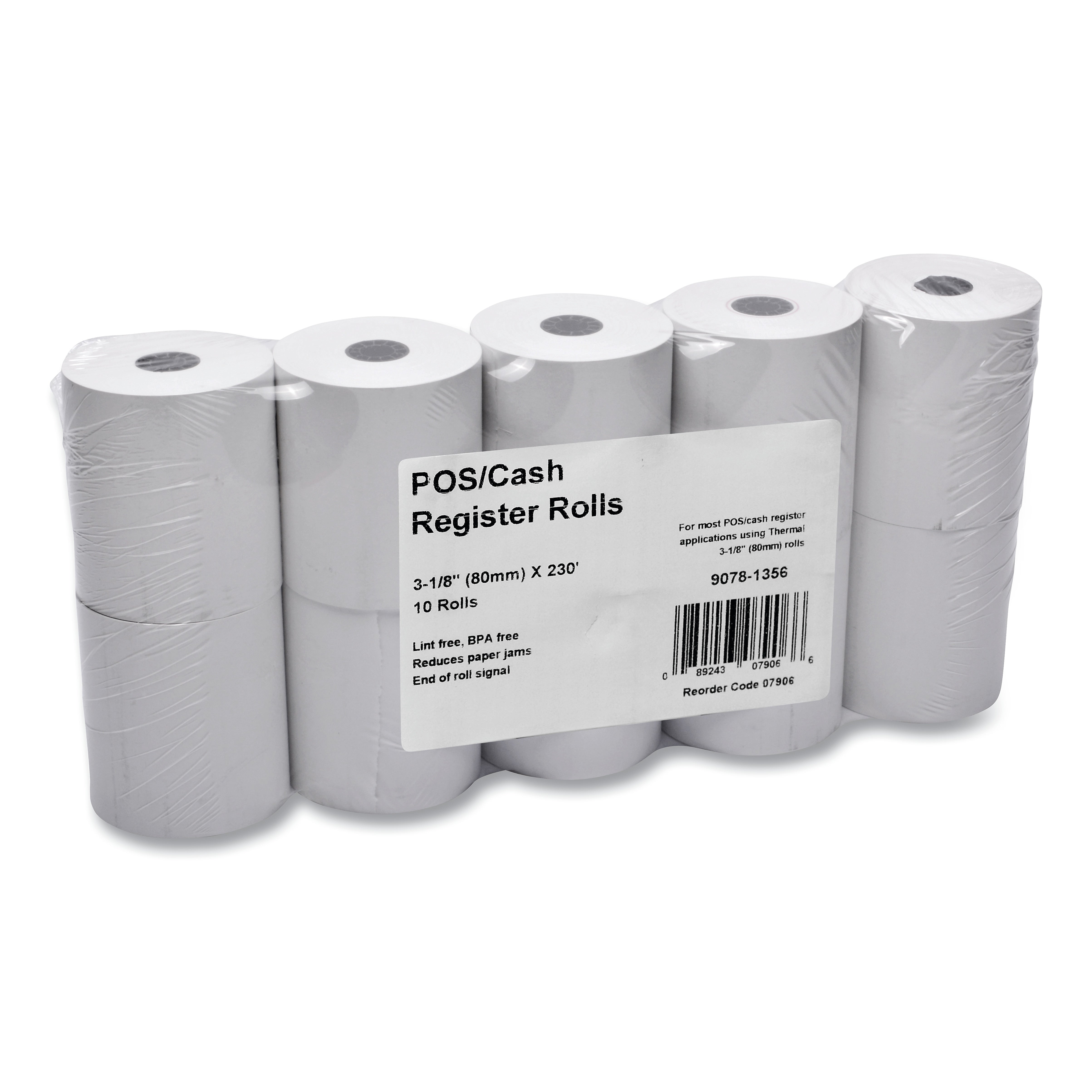 Iconex Direct Thermal Printing Thermal Paper Rolls, 3.13" x 230 ft., White, 10/Pack