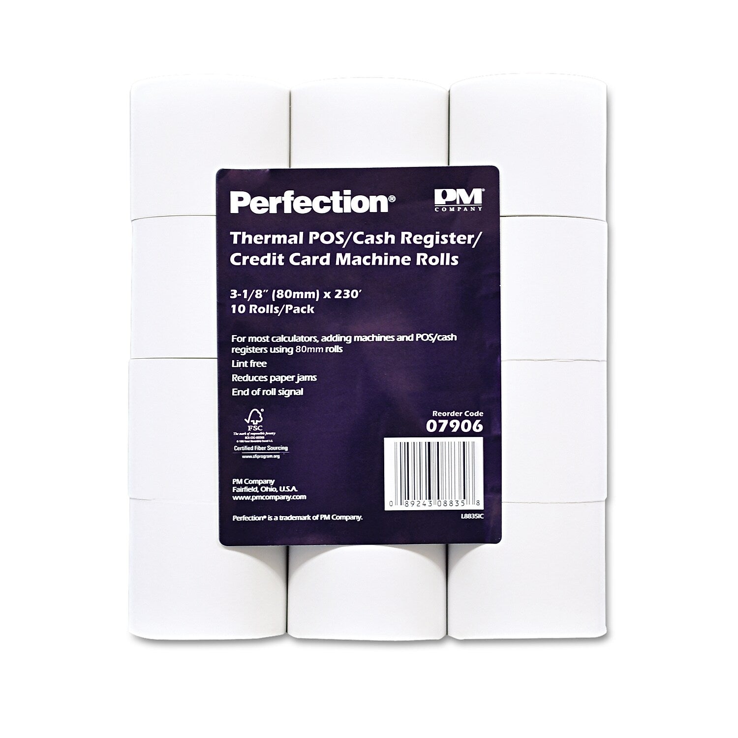Iconex Direct Thermal Printing Thermal Paper Rolls, 3.13" x 230 ft., White, 10/Pack