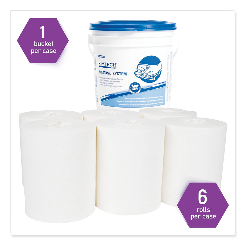 Kimtech Wipers for WETTASK System, Bleach, Disinfectants and Sanitizers, 6 x 12, 140/Roll, 6 Rolls and 1 Bucket/Carton