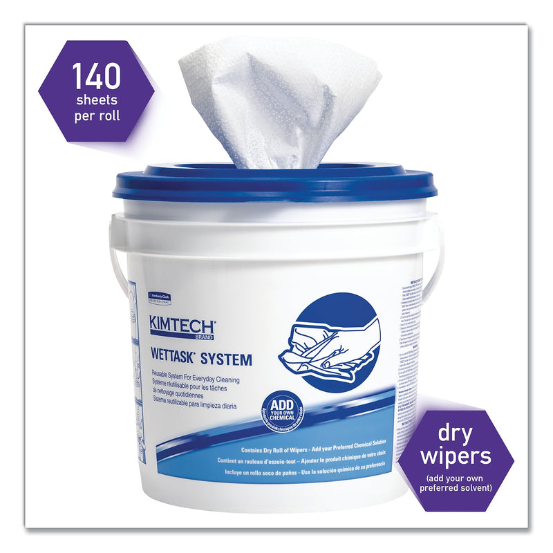 Kimtech Wipers for WETTASK System, Bleach, Disinfectants and Sanitizers, 6 x 12, 140/Roll, 6 Rolls and 1 Bucket/Carton