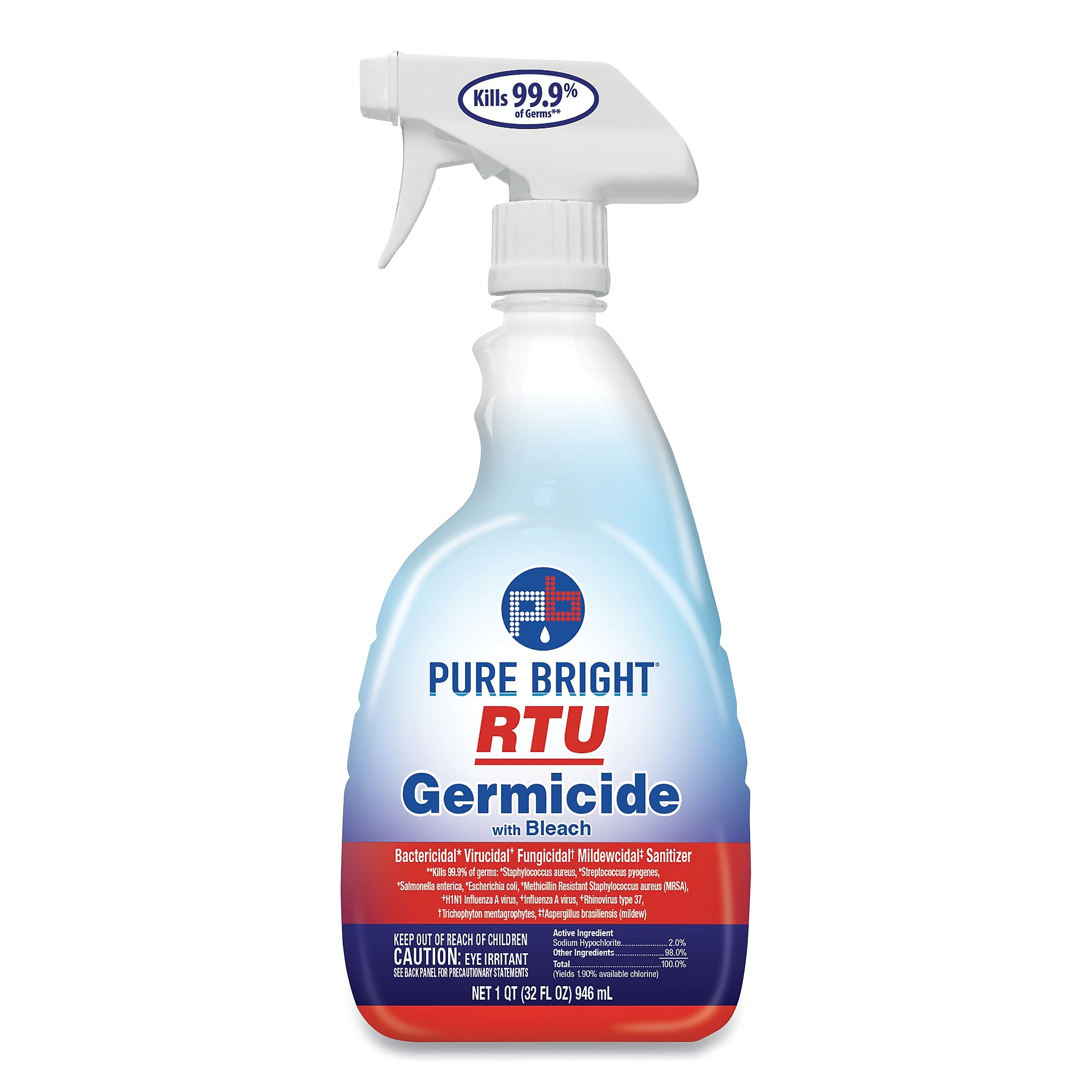 Pure Bright RTU Germicide With Bleach, Fresh Scent, 32 oz Spray Bottle, 9/Carton