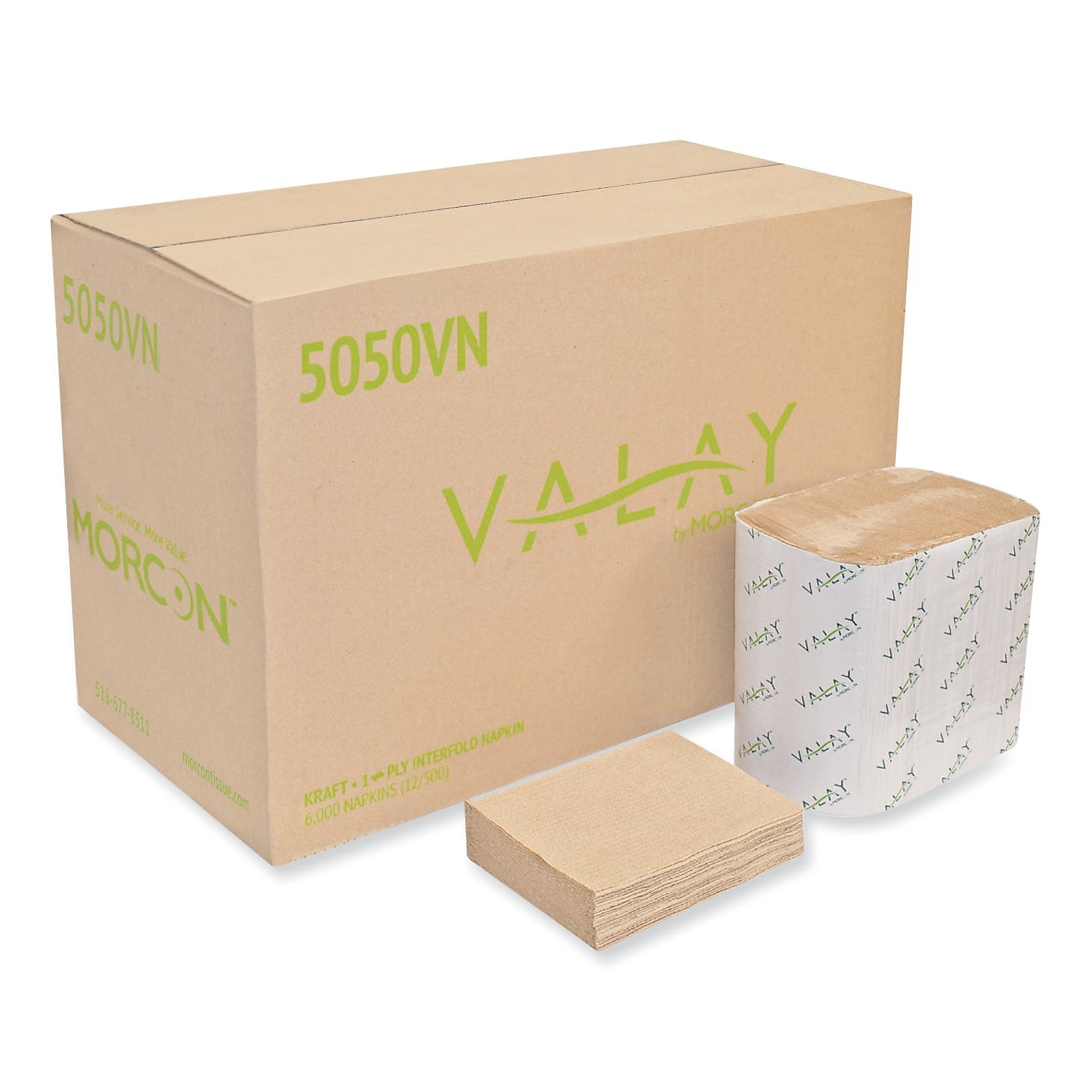 Morcon Tissue Valay Interfolded Napkins, 1-Ply, 6.3 x 8.85, Kraft., 6,000/Carton