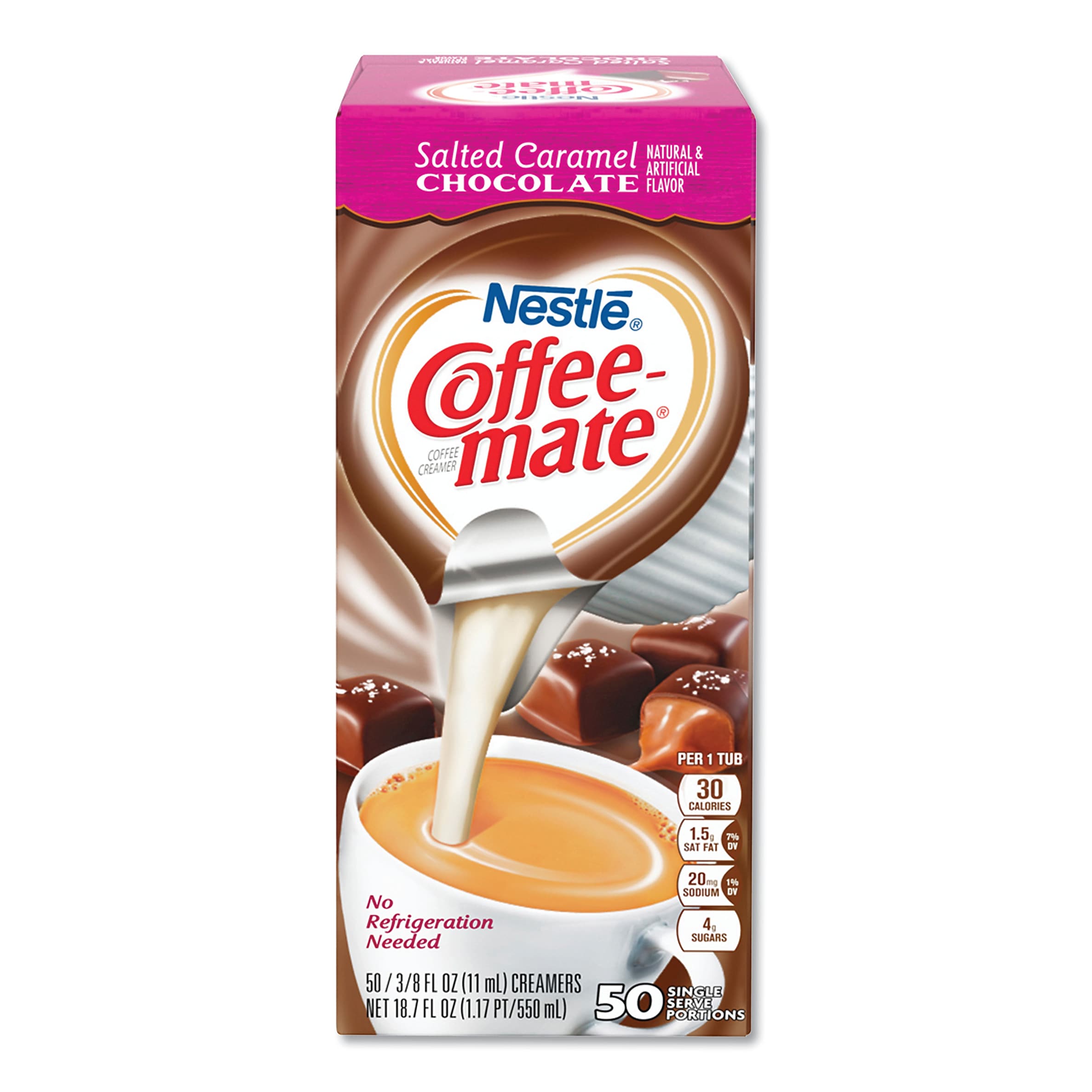 Coffee mate Liquid Coffee Creamer, Salted Caramel Chocolate, 0.38 oz Mini Cups, 50/Box, 4 Boxes/Carton, 200 Total/Carton