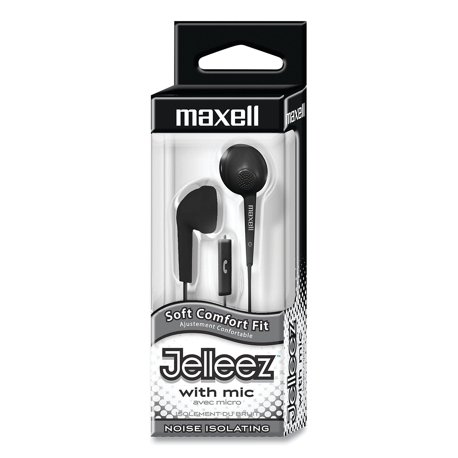 Maxell Jelleez Earbuds, 3 ft Cord, Black