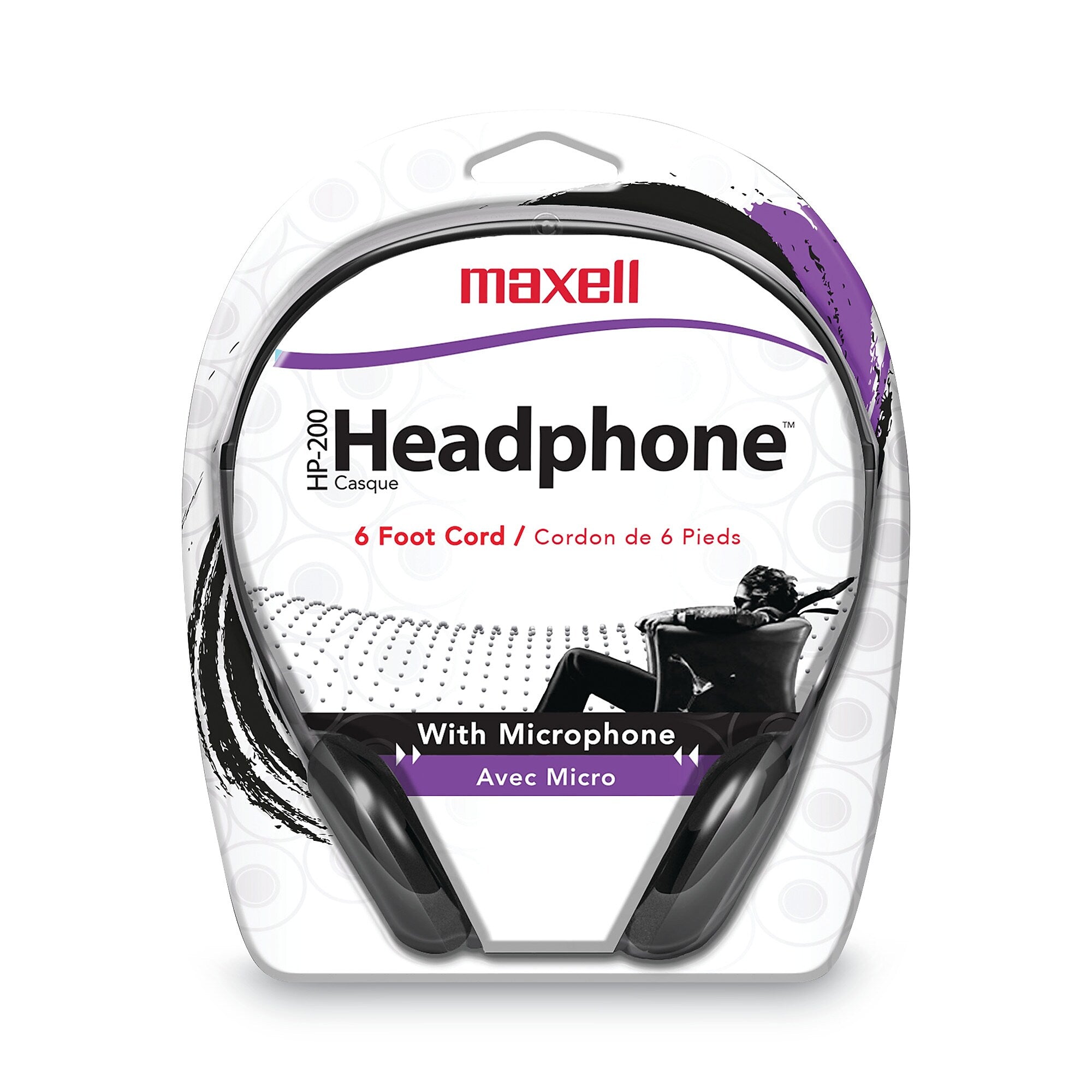 Maxell HP200 Headphone with Microphone, Black