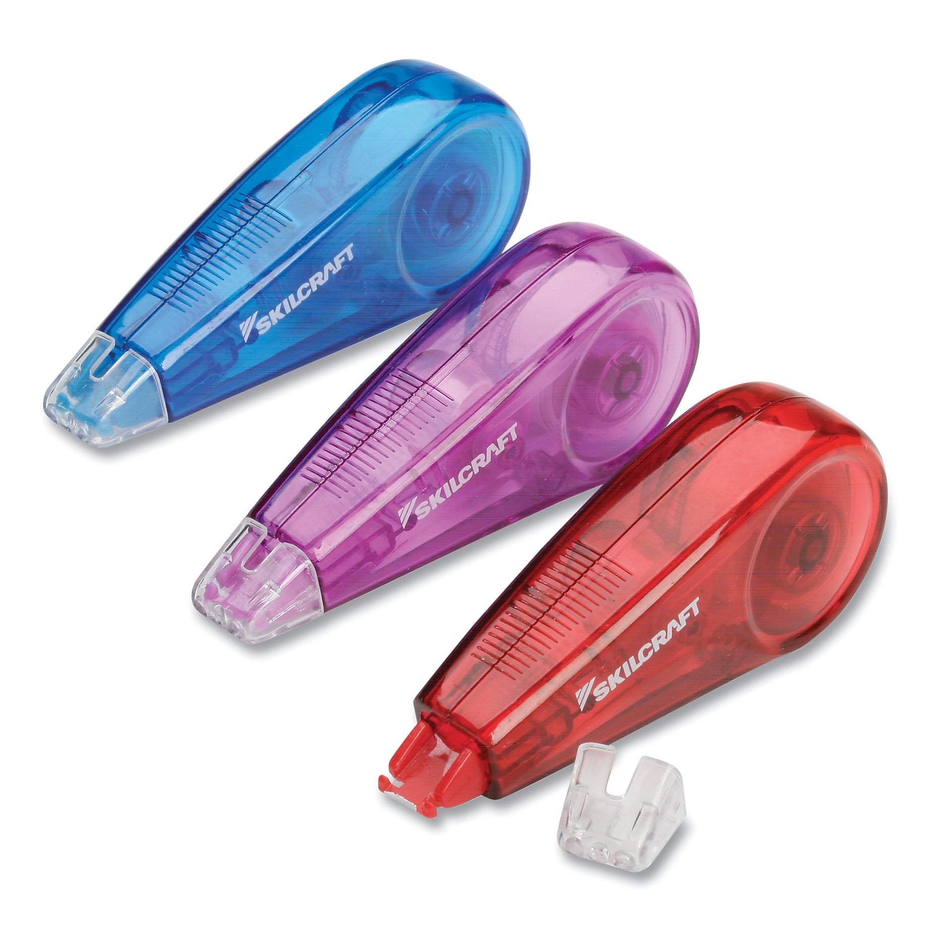 AbilityOne 7510016919221 SKILCRAFT Correction Tape Mini-Dispenser, Non-Refillable, 1/5" x 236", Blue/Purple/Red, 3/Pack