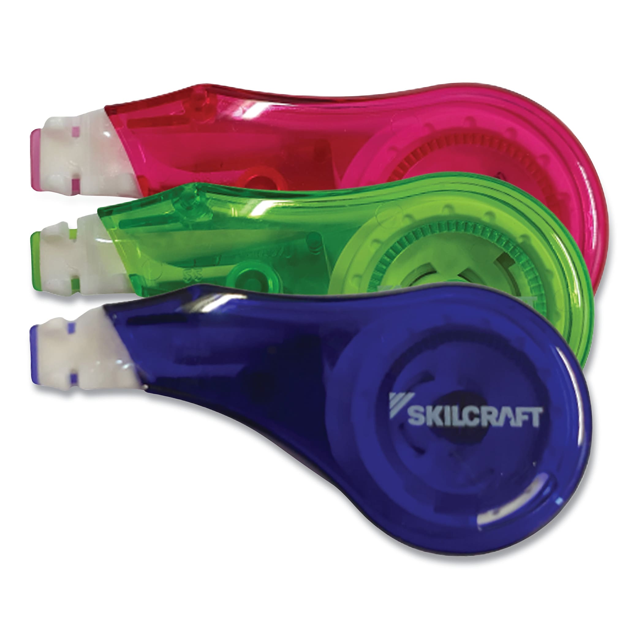 AbilityOne SKILCRAFT Correction Tape, 1/5" x 394", Blue/Green/Red, 3/Pack