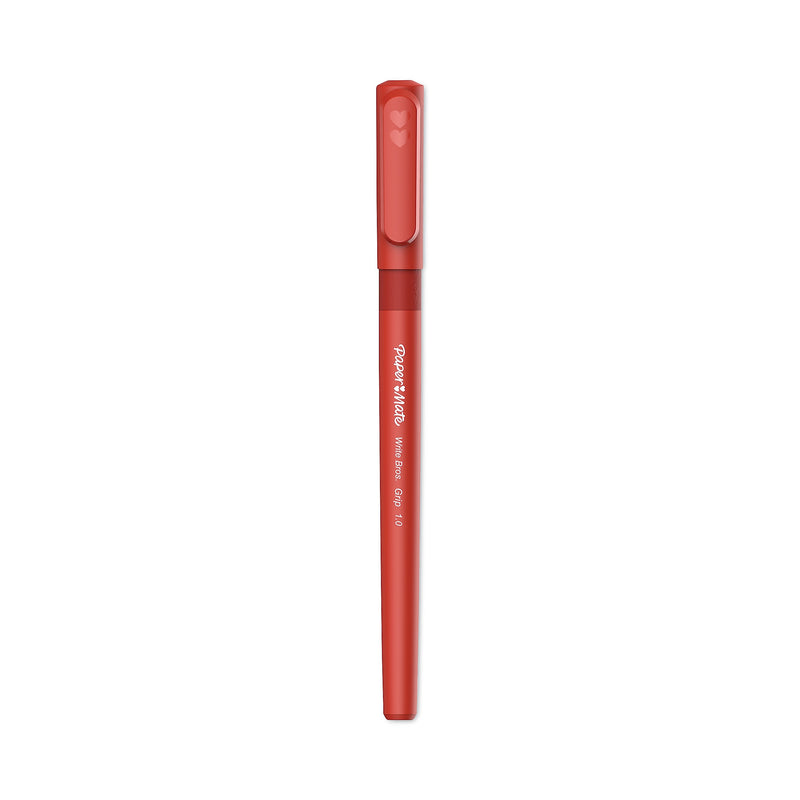 Paper Mate Write Bros. Grip Ballpoint Pen, Stick, Medium 1 mm, Red Ink, Red Barrel, Dozen
