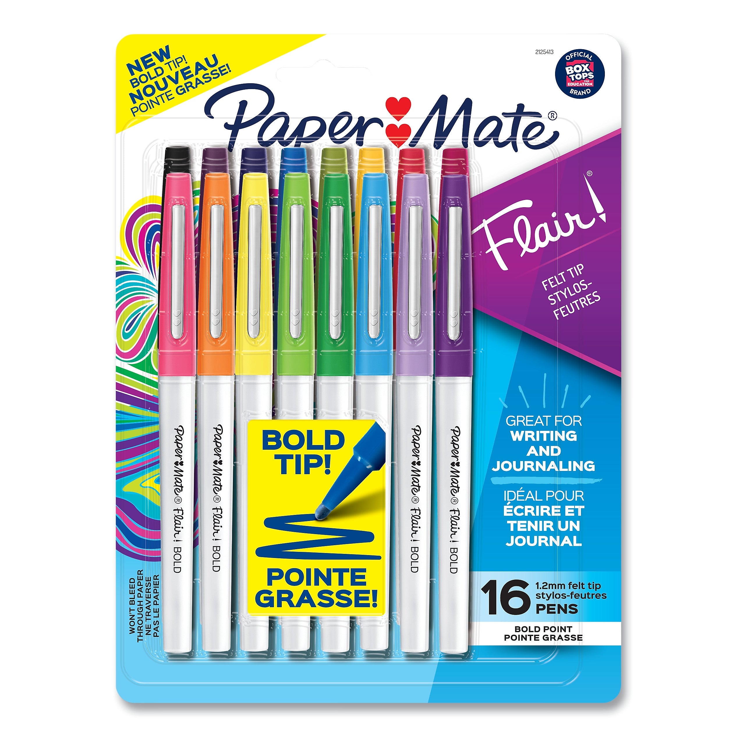 Paper Mate Flair Felt Tip Porous Point Pen, Bold Point, 1.2 mm, Assorted Ink, 16/Pack (PAP2125413)