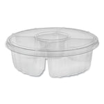 Pactiv Evergreen Dip Cup Platter, 4-Compartment, 64 oz., 10" Diameter, Clear, 100/Carton
