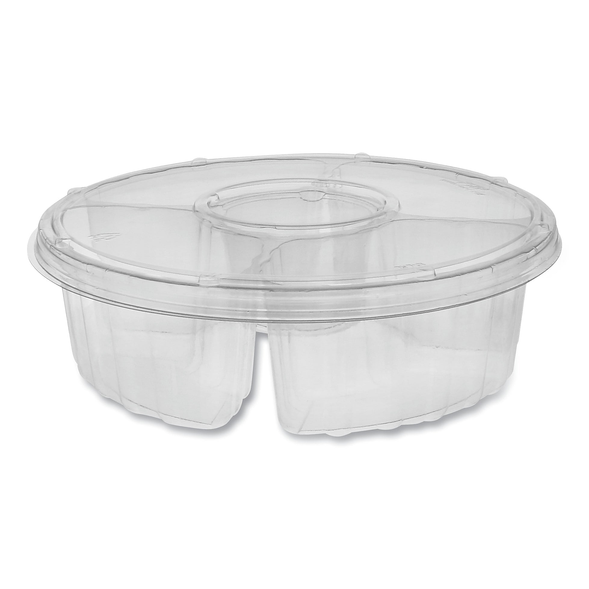 Pactiv Evergreen Dip Cup Platter, 4-Compartment, 64 oz., 10" Diameter, Clear, 100/Carton