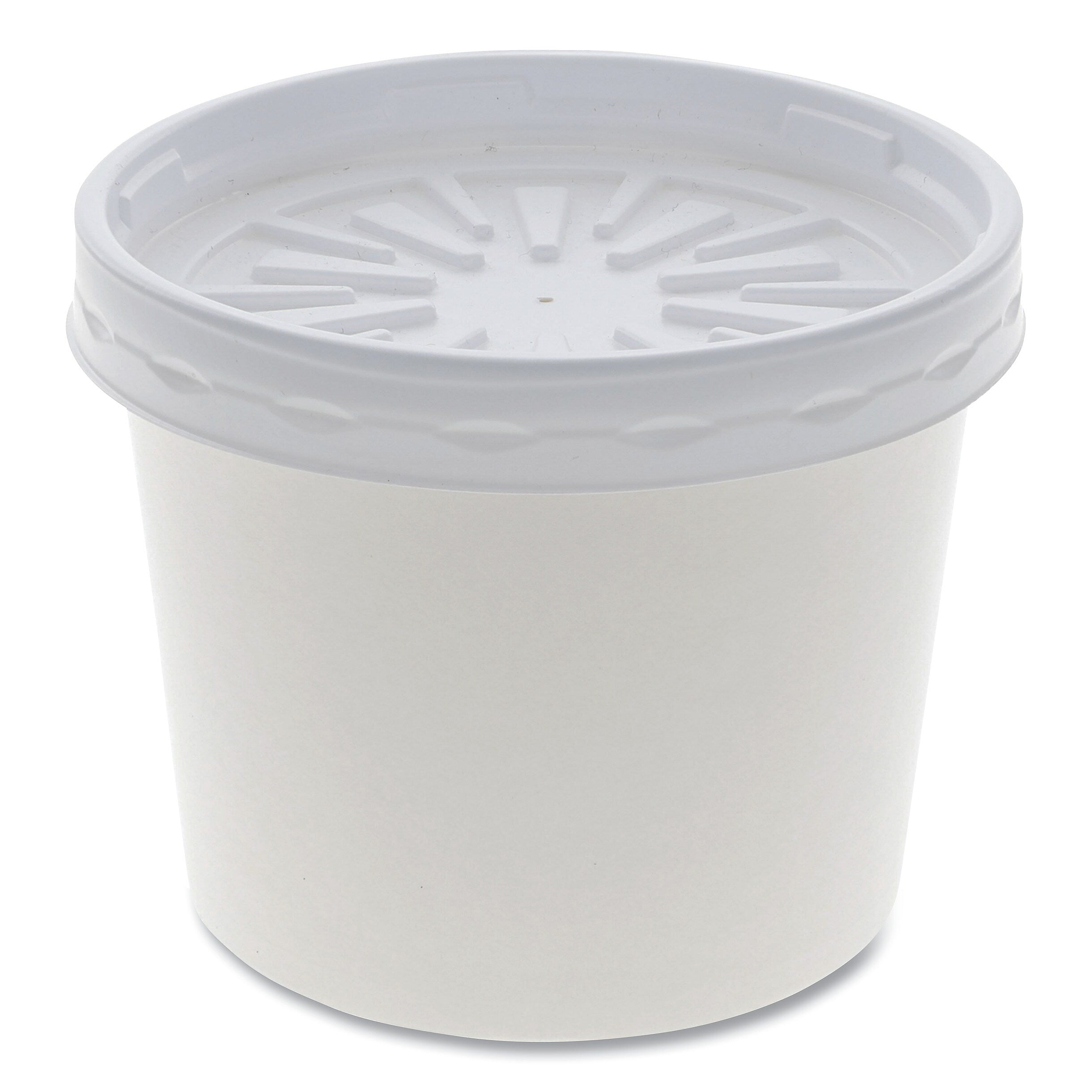 Pactiv Evergreen Paper Round Food Container and Lid Combo, 12 oz., 3.75" Diameter x 3h", White, 250/Carton