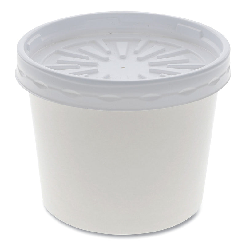 Pactiv Evergreen Paper Round Food Container and Lid Combo, 12 oz., 3.75" Diameter x 3h", White, 250/Carton