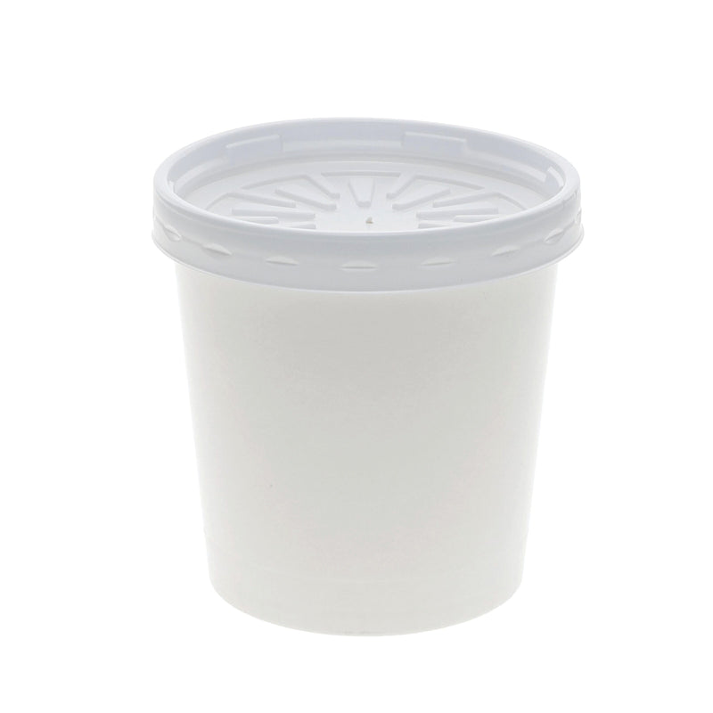 Pactiv Evergreen Paper Round Food Container and Lid Combo, 16 oz., 3.75" Diameter x 3.88h", White, 250/Carton